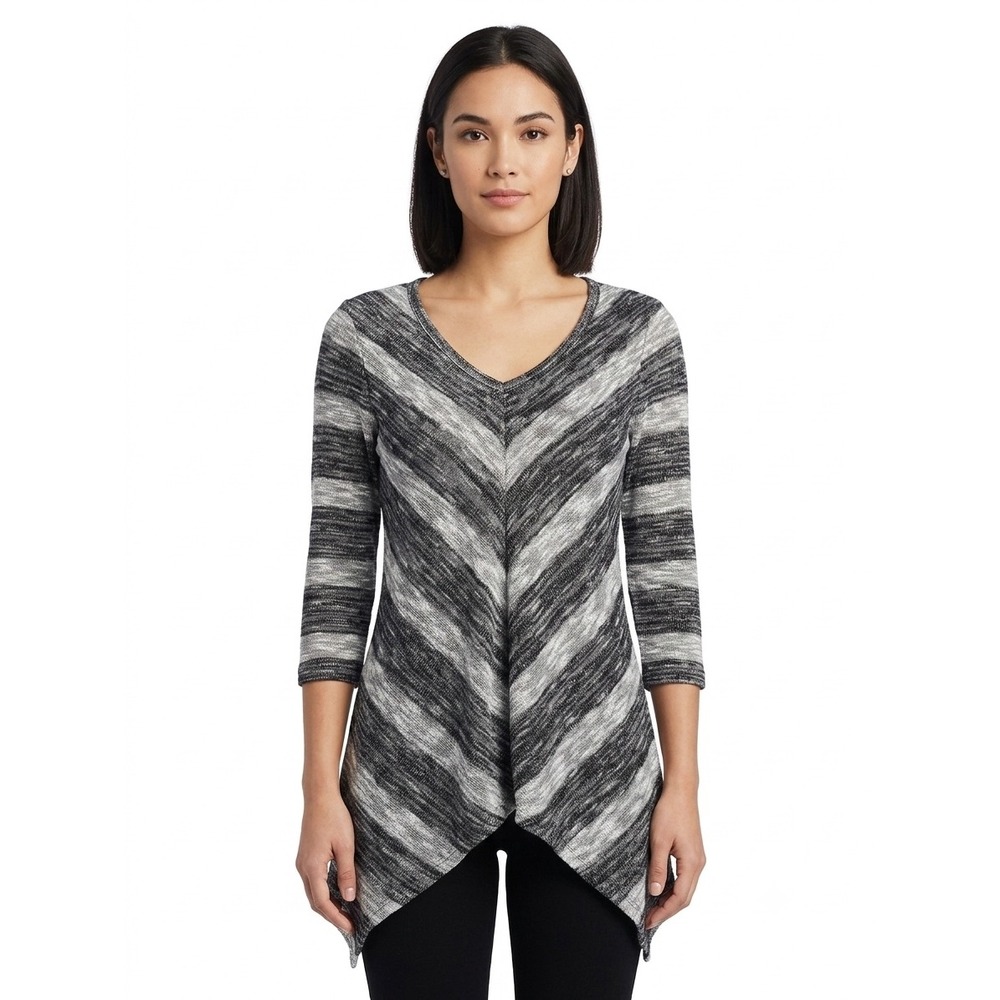 Absolutely Famous Whimsigoth Grunge Retro Chevron‎ V-Neck Tunic Top Grey NWT